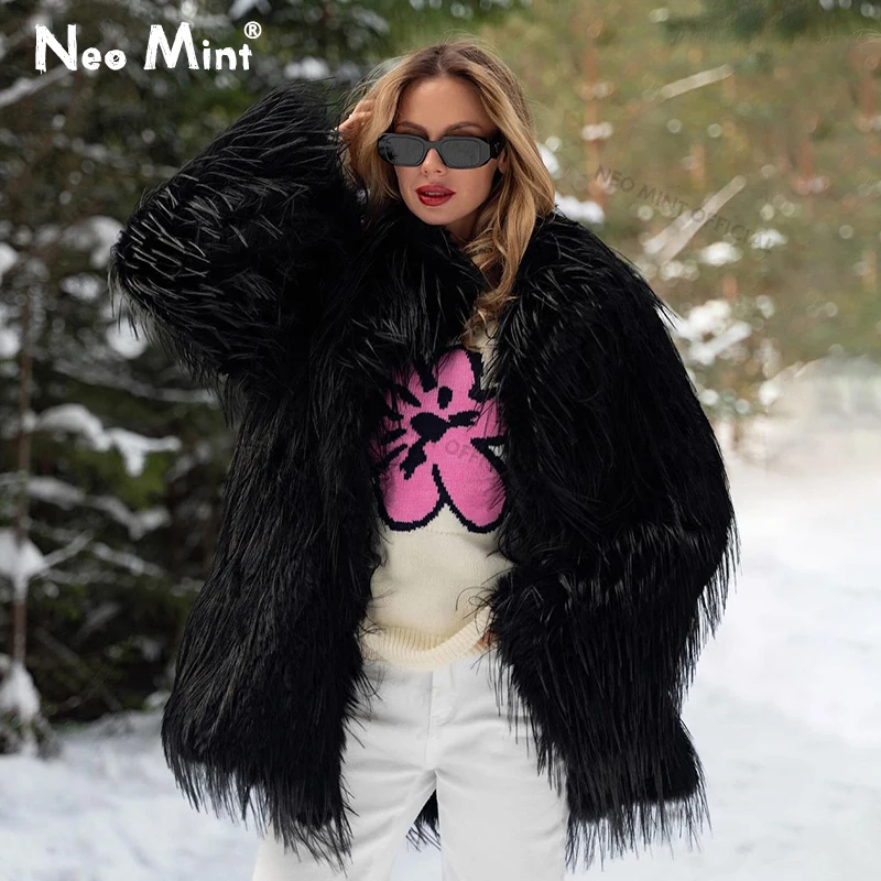 Streetwear Brand Jacket - นีโอมิ้นท์2024ฤดูหนาวเสื้อขนสัตว์ยาวขนยาวขนฟูเสื้อแจ็คเก็ตขนสัตว์มีพู่แบรนด์หรูสำหรับผู้หญิงเสื้อโค้ทอบอุ่นสุดๆ
