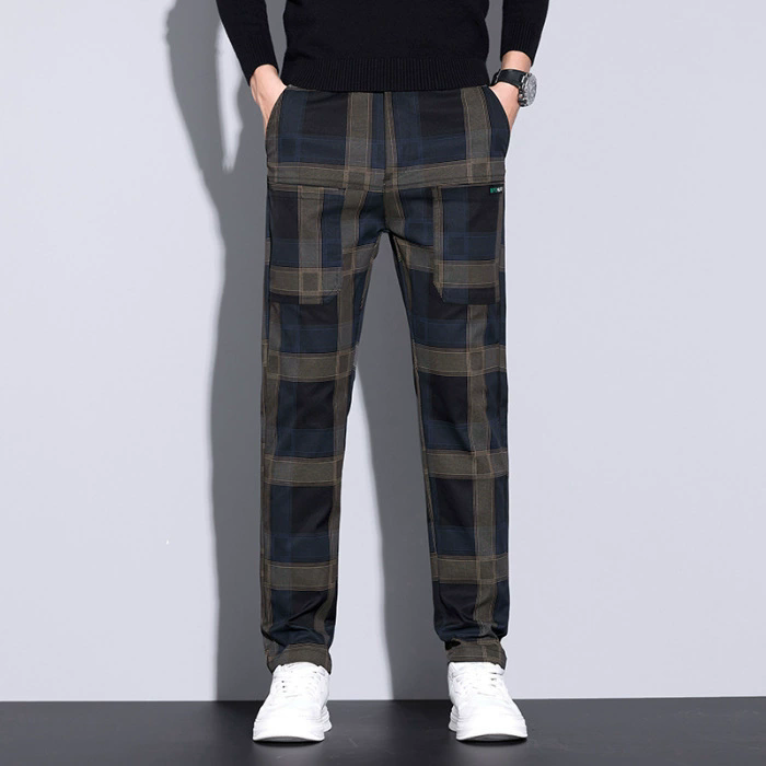 Streetwear Brand Tags - กางเกงลายสก๊อตผู้ชาย – กางเกงลำลองทรงเข้ารูป น้ำหนักเบาสำหรับฤดูใบไม้ผลิและฤดูร้อน มีกระเป๋าข้างและป้ายแบรนด์ เหมาะสำหรับสวมใส่ในชีวิตประจำวันสไตล์สตรีทแวร์