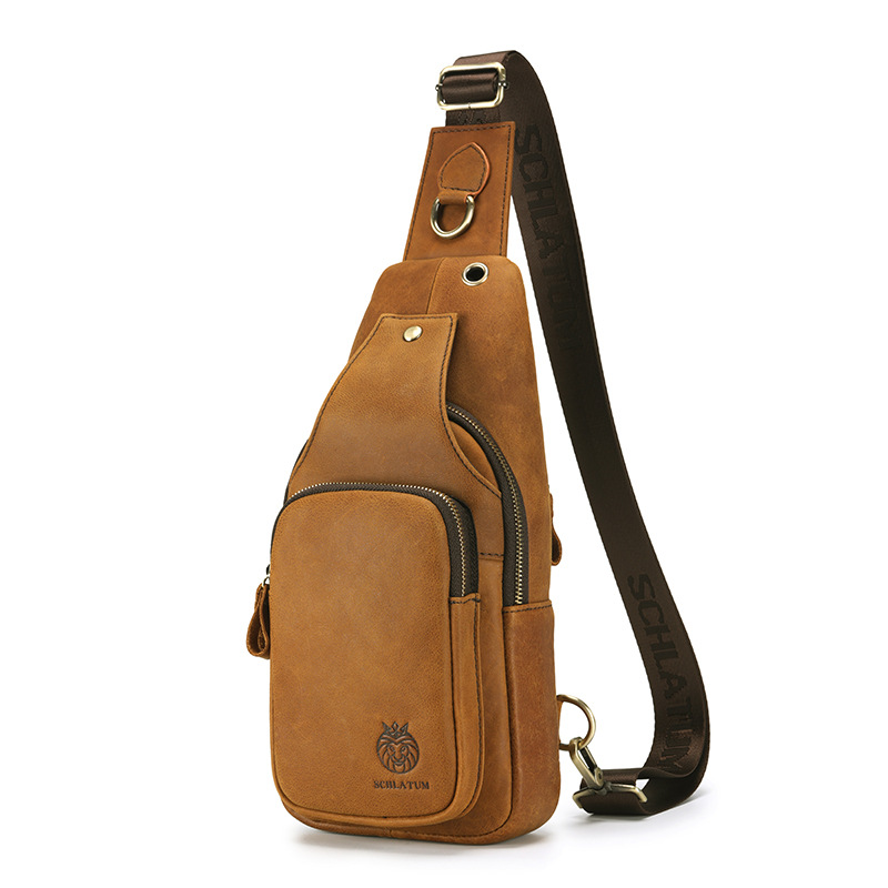 Streetwear Brand Backpack - กระเป๋าคาดหน้าอกหนังแท้สำหรับผู้ชาย แบรนด์ดีไซเนอร์ กระเป๋าสะพายข้างแบบกันน้ำ สำหรับเดินป่า ปีนเขา และการเดินทาง