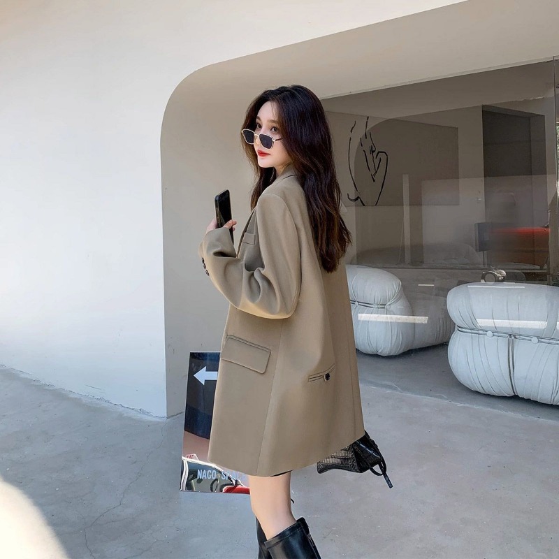 Streetwear Brand Jacket - เสื้อเบลเซอร์สีดำสำหรับผู้หญิงเสื้อแจ็กเก็ตสูทแขนยาวสไตล์เกาหลีชิคๆใส่ในออฟฟิศเสื้อโค้ทกระดุมแนวสตรีทฤดูใบไม้ผลิฤดูใบไม้ร่วง
