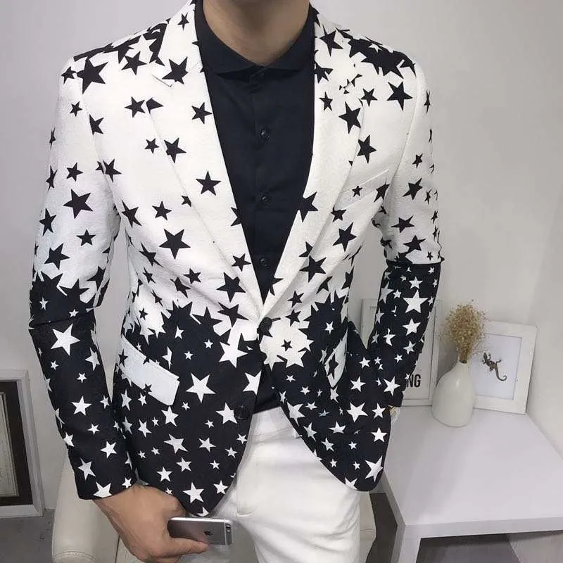 Streetwear Brand Jacket - เสื้อเบลเซอร์ทรงเข้ารูปลายดาว รุ่นใหม่ปี 2026 ชุดคลุมสำหรับผู้ชาย ชุดทักซิโด้เจ้าบ่าว ชุดสูทสำหรับงานแต่งงาน