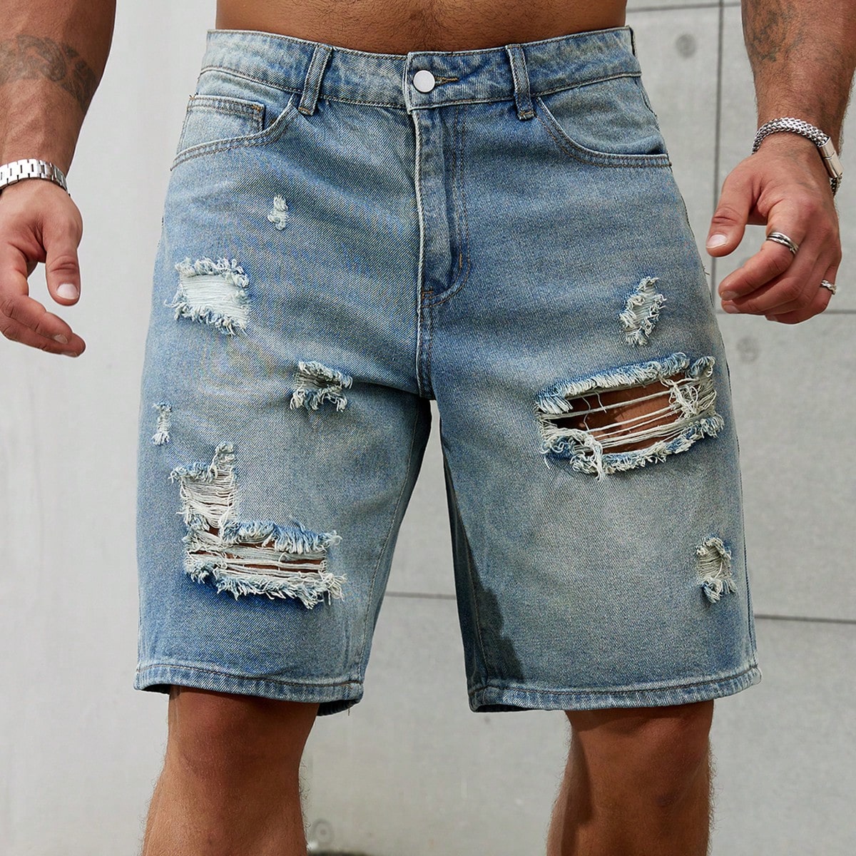 Streetwear Brand - แฟชั่นใหม่สำหรับผู้ชายเสื้อผ้าแบรนด์ยีนส์ขาสั้นลายขาดเบอร์มิวดากางเกงขาสั้นผ้าฝ้ายระบายอากาศผ้าเดนิมสตรีทแวร์กางเกงขาสั้นผู้ชาย