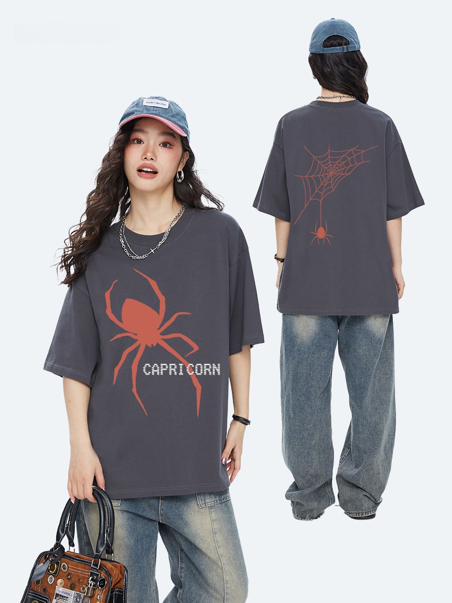 Streetwear Brand Red - เสื้อยืดแขนสั้นผู้หญิงสไตล์อเมริกันลายแมงมุมสีแดงราศมีนาฤดูร้อนแบรนด์อินเทรนด์เสื้อครึ่งแขน