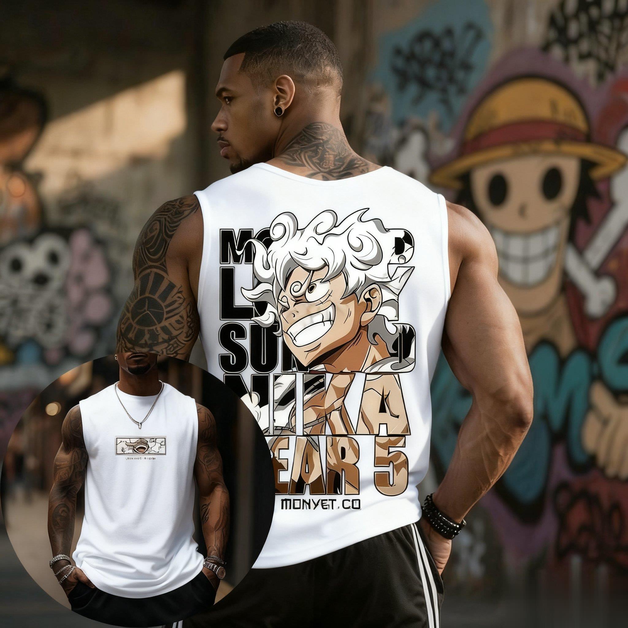 Streetwear Brand Japan - เสื้อกล้ามวันพีซ ลูฟี่ เกียร์ 5 สำหรับผู้ชาย ผ้าฝ้าย