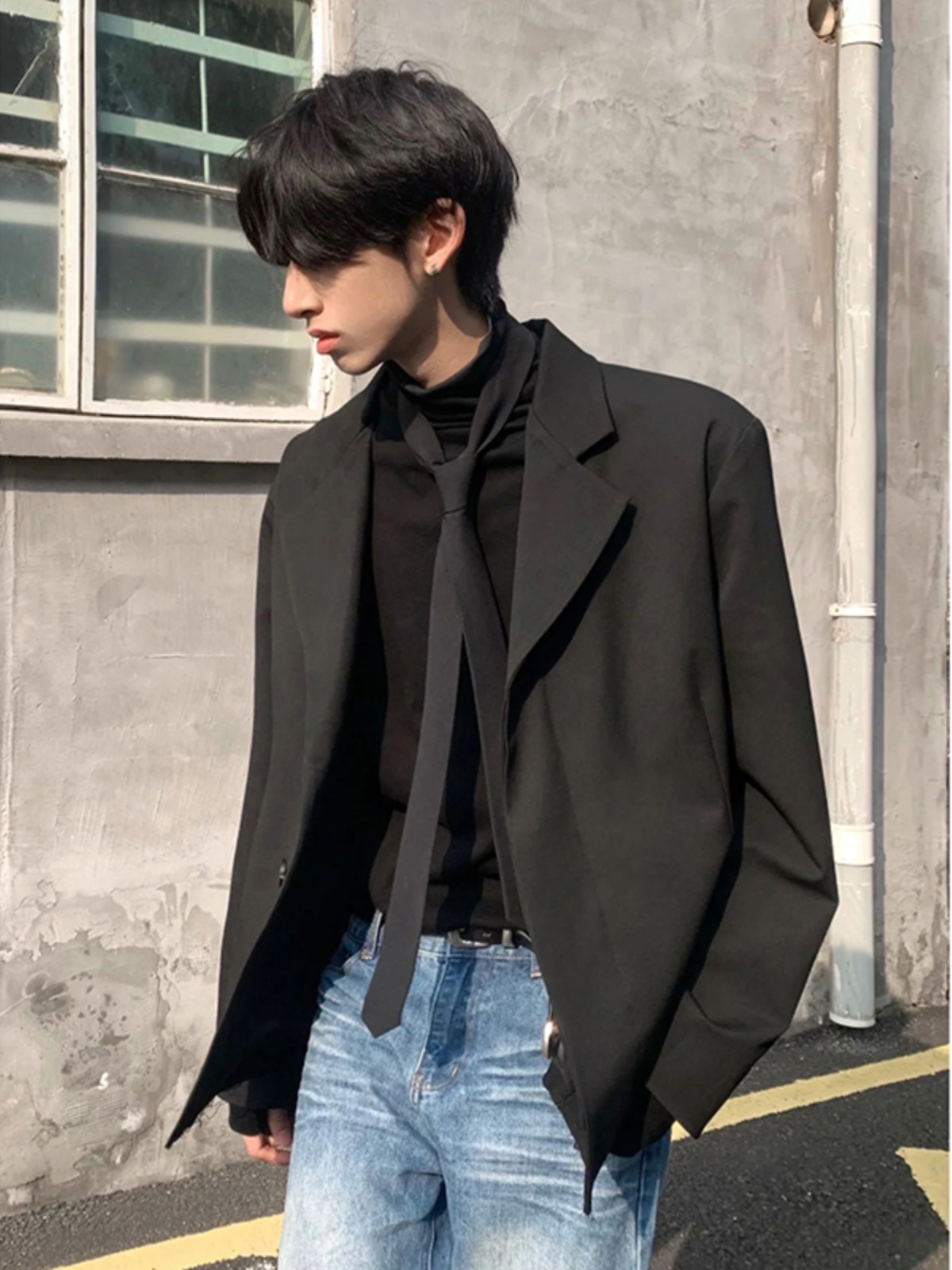 Streetwear Brand Jacket - เสื้อแจ็คเก็ตสูทผู้ชายสไตล์ลำลองคลีนฟิตฤดูใบไม้ผลิแบรนด์สตรีทแวร์อินเทรนด์เวอร์ชั่นเกาหลีทรงหลวมแขนยาวโพลีเอสเตอร์