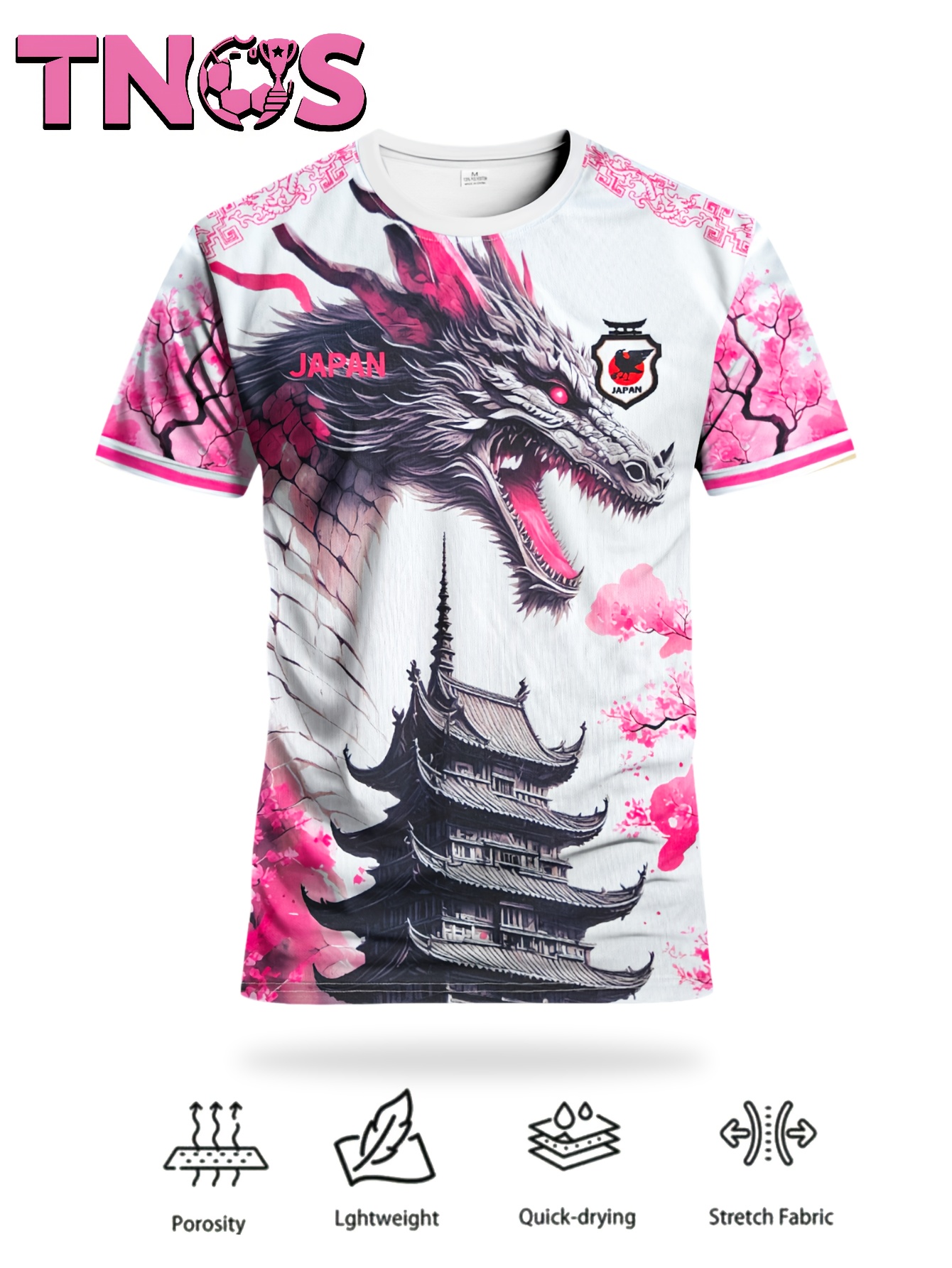 Streetwear Brand Japan - เสื้อฟุตบอลแบรนด์ TNOS Sport จากญี่ปุ่น ลายมังกรซากุระ แห้งเร็ว