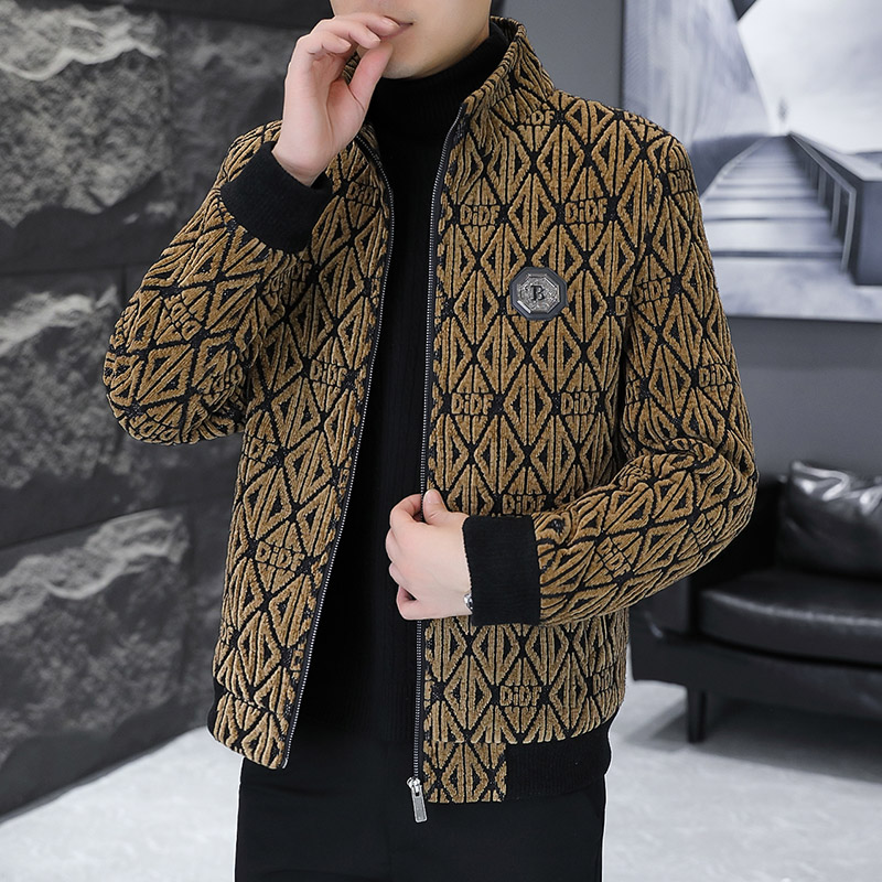 Streetwear Brand Jacket - เสื้อแจ็กเก็ตขนสัตว์ผ้าแจ็คการ์ดสำหรับผู้ชายแฟชั่นเสื้อโค้ทแนวสตรีทให้ความอบอุ่นเสื้อฝนลำลองขาสั้นฤดูหนาวมีแบรนด์