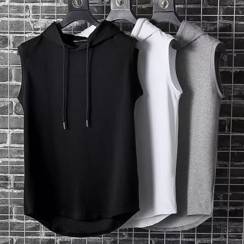 Streetwear Brand Hong Kong - เสื้อกั๊กมีฮู้ดแขนกุดสไตล์ฮ่องกงสำหรับผู้ชาย แฟชั่นฤดูร้อน แบรนด์เนม สีพื้น ทรงมาตรฐาน เสื้อกั๊กผ้าสเวต