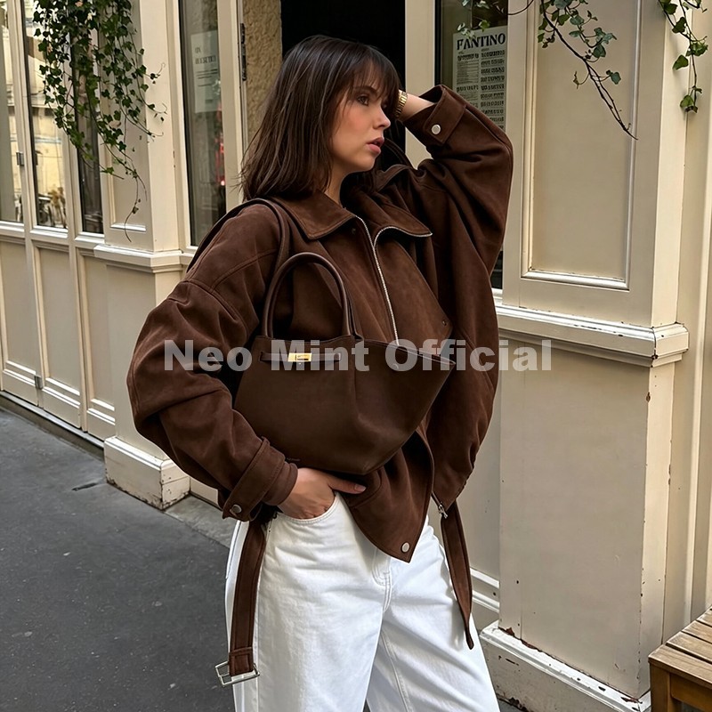 เสื้อแจ็คเก็ตหนังกลับสีน้ำตาลโ - Streetwear Brand Jacket บทวิจารณ์และราคา